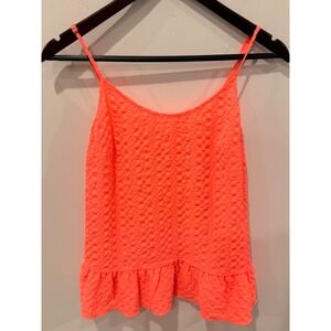 Lilly Pulitzer Neon Coral‎ Pink Textured Peplum Cami Top XS RN88189